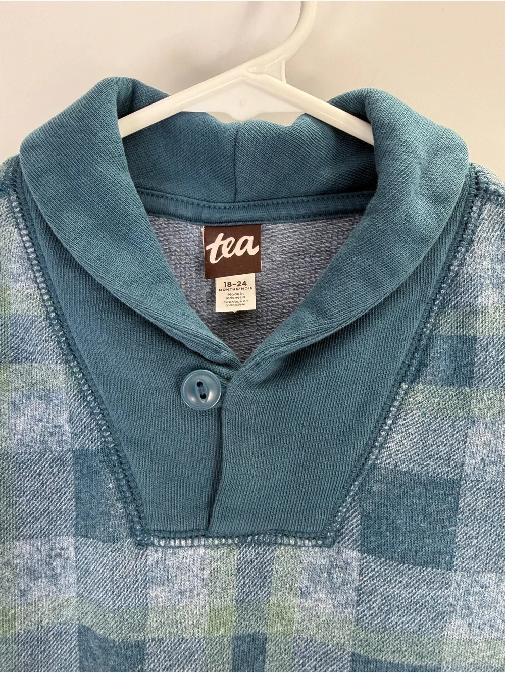 Tea Collection Kids Blue Green One Piece Long Sleeve Plaid Jumpsuit Size 18-24 M